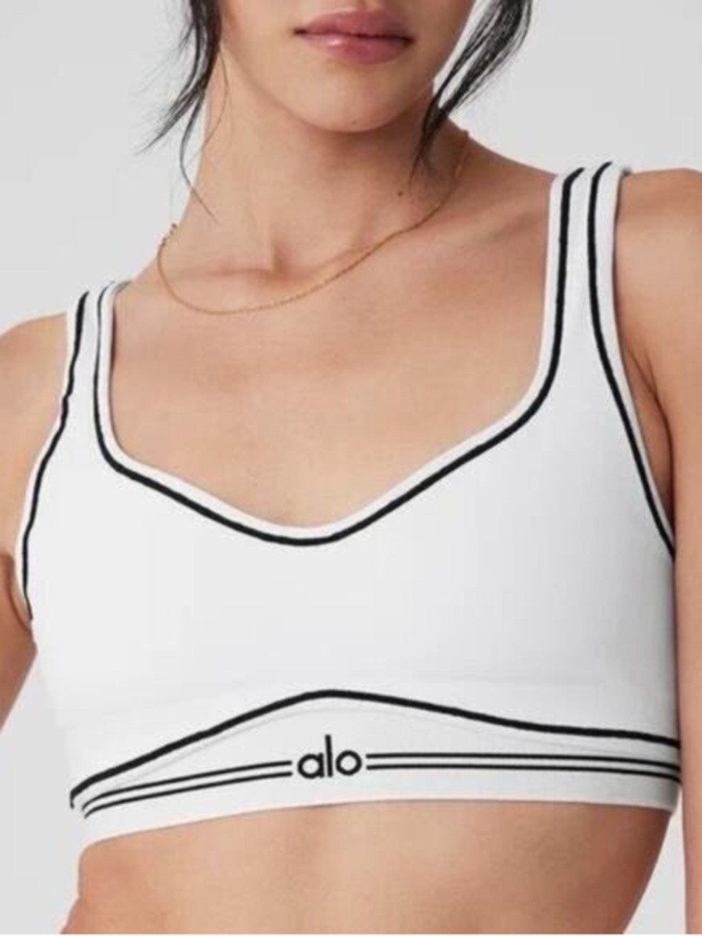 ALO Yoga White Bralette with Black Contrast Trim